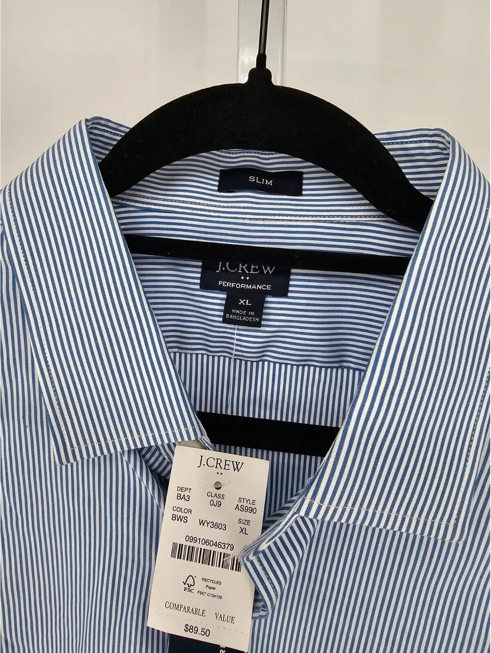 J Crew Performance Men Sz XL Logn Sleeve Button Up Dress Shirt Slim Fit Blue NEW